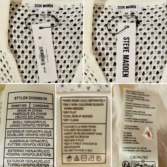 Steve Madden Short Sleeve Open Crochet Knit Midi Dress Ivory White M - Picture 8 of 10